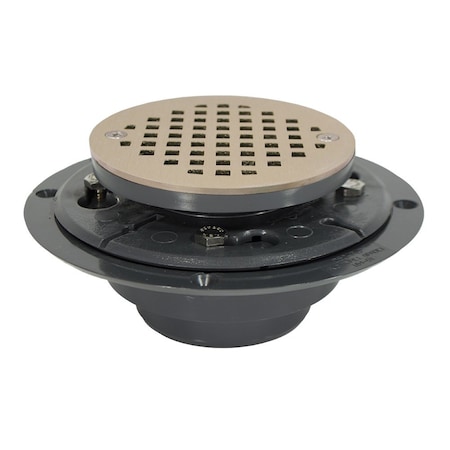 Jones Stephens 2in. x 3in. PVC Low Profile Drain with 2in. PVC Spud and Round Nickel Bronze Cast Strainer D50126